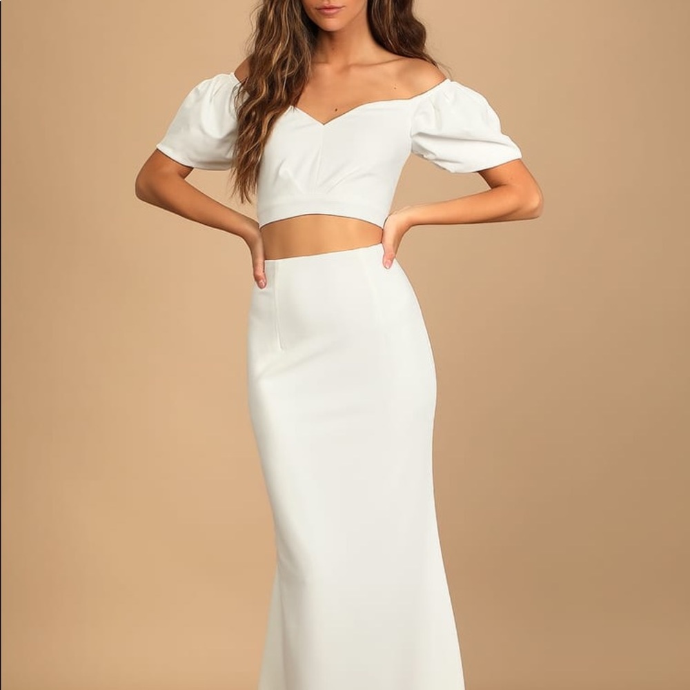 Off the shoulder two piece Lulus white dress